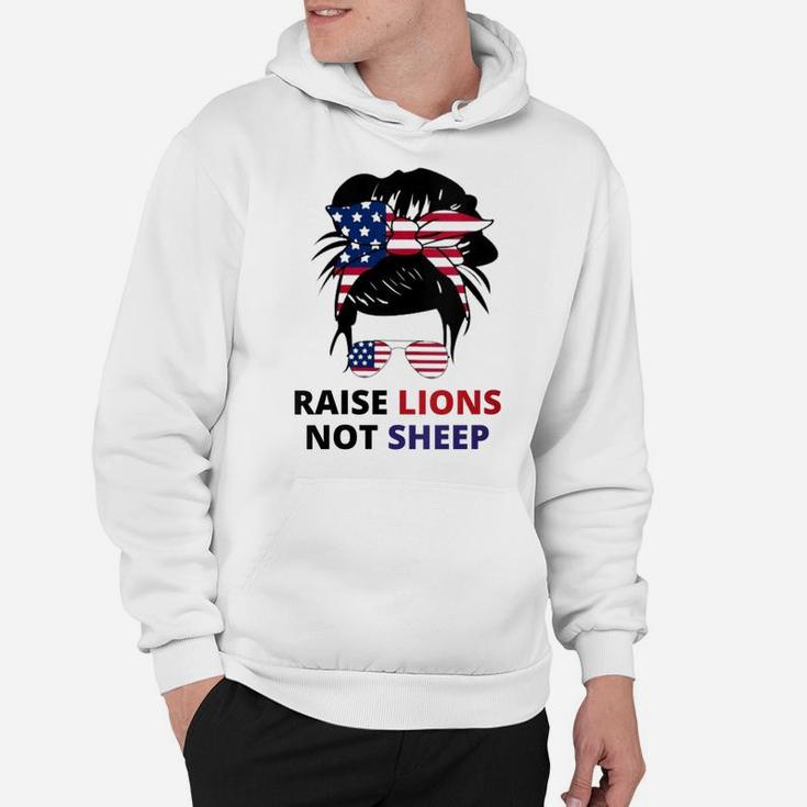 Womens Raise Lions Not Sheep American Flag Sunglasses Messy Bun Hoodie