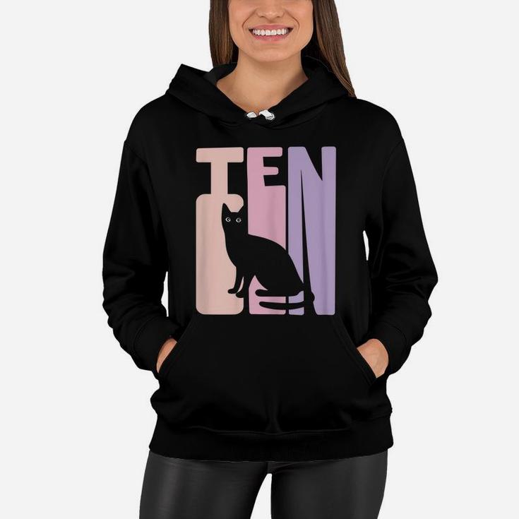 10Th Birthday Gift Cute Cat Fan 10 Years Old For Girls Women Hoodie