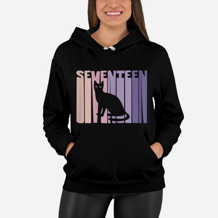 17Th Birthday Gift Cute Cat Fan 17 Years Old For Girls Women Hoodie