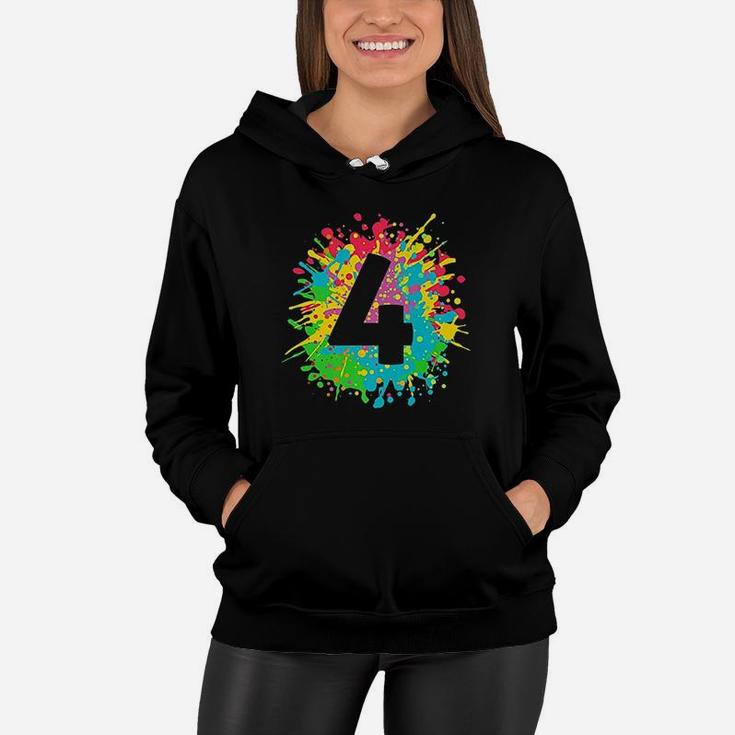 4Th Birthday For Kids Number 4 In Paint Splashes Women Hoodie