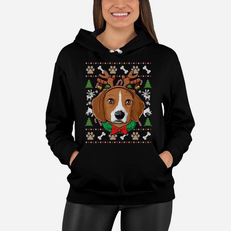 Beagle Ugly Christmas Reindeer Antlers Xmas Girls Kids Women Sweatshirt Women Hoodie