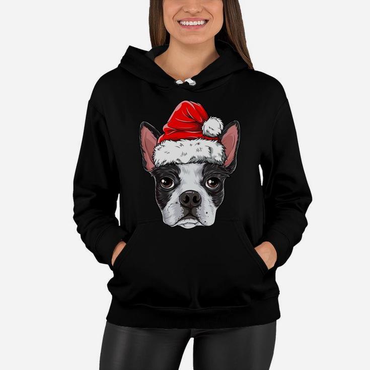 Boston Terrier Christmas Dog Santa Hat Xmas Boys Kids Girls Sweatshirt Women Hoodie