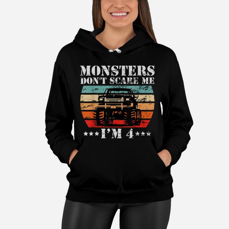 Cool Monster Truck Birthday Party 4 Year Old Boy Truck Gift Women Hoodie