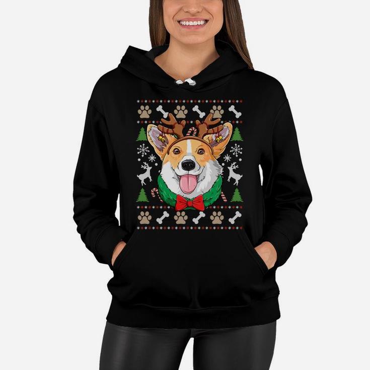 Corgi Ugly Christmas Reindeer Antlers Xmas Girls Kids Dog Sweatshirt Women Hoodie