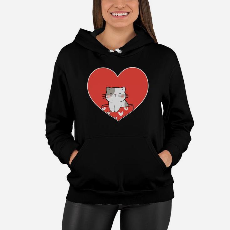 Cute Cat Love Heart Valentines Day Gift Happy Valentines Day Women Hoodie