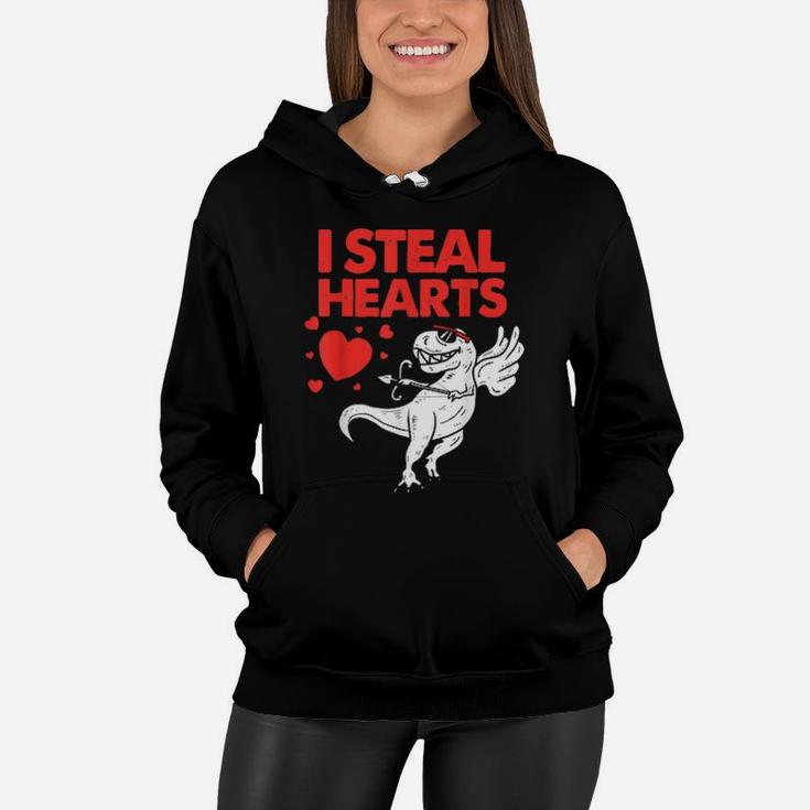 Cute Cupid Trex Dinosaur Boys Valentines Day I Steal Hearts Women Hoodie