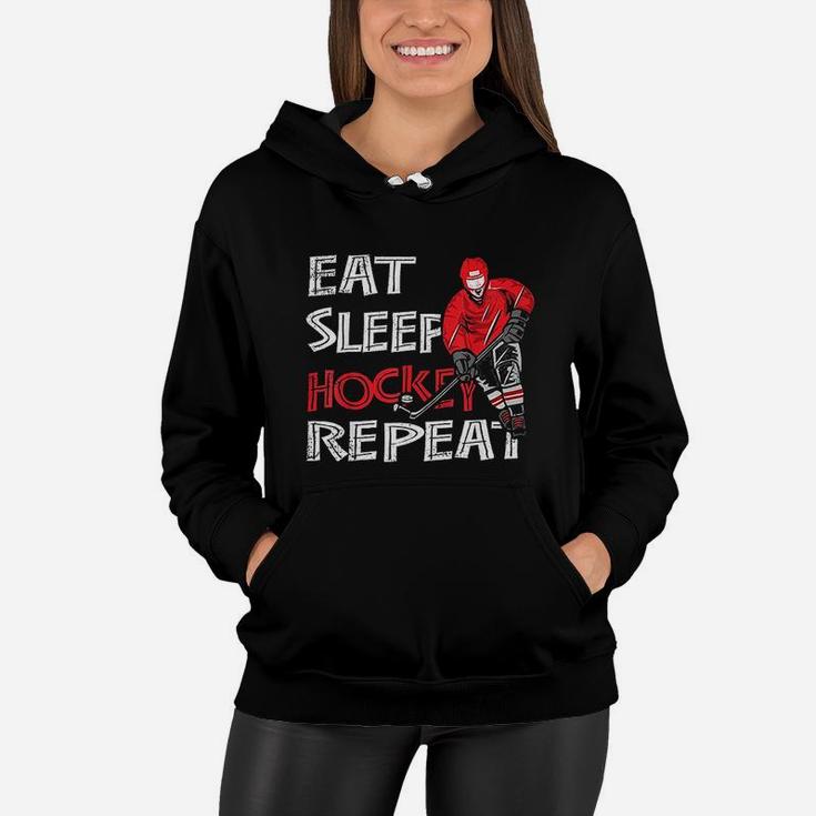 Eat Sleep Hockey Repeat For Boys With Puck And Stick Women Hoodie