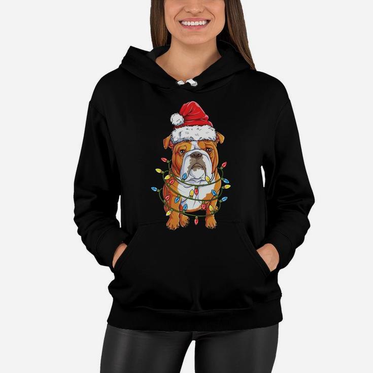 English Bulldog Santa Christmas Tree Lights Xmas Gifts Boys Sweatshirt Women Hoodie