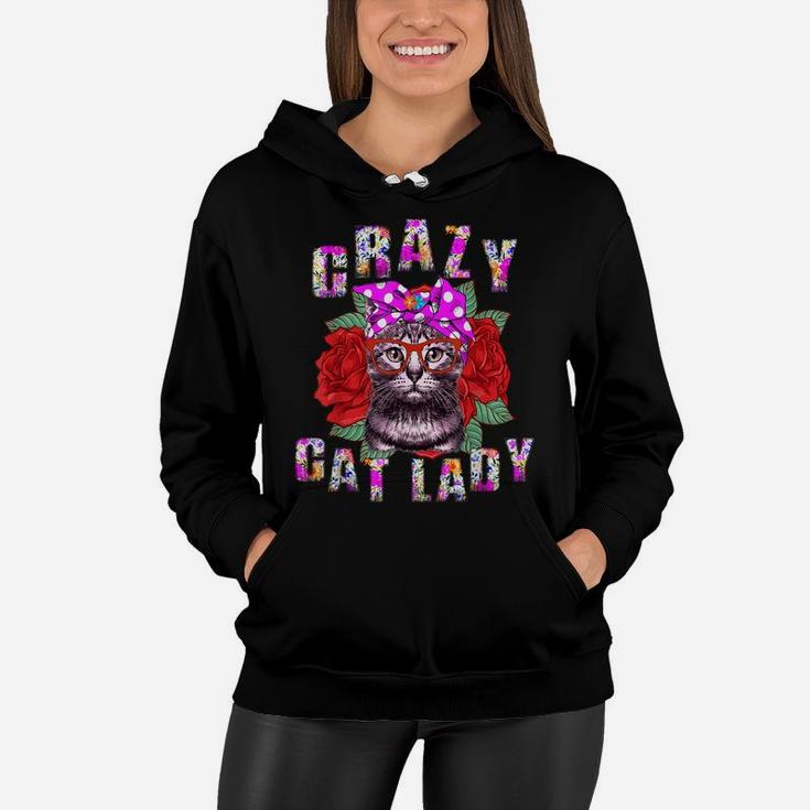 Flower Crazy Cat Lady Gift For Women Girls Vintage Red Roses Women Hoodie