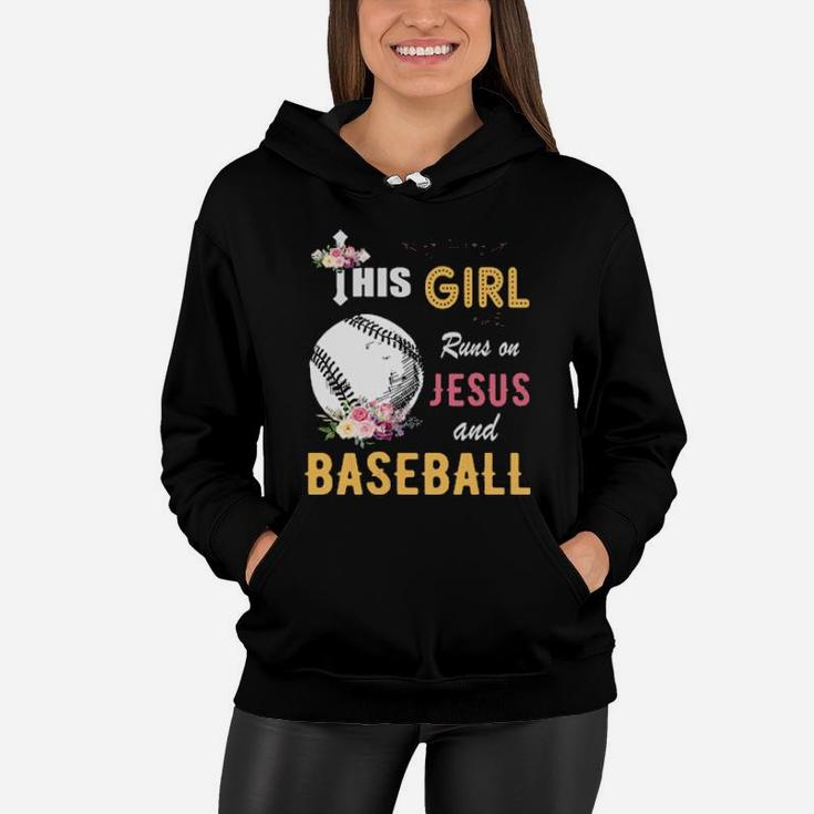 Funny Watercolor Girl Run On Jesus And Baseball Women Hoodie