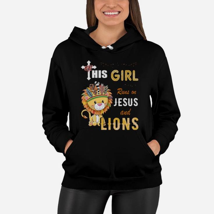 Funny Watercolor Girl Run On Jesus And Lions Women Hoodie