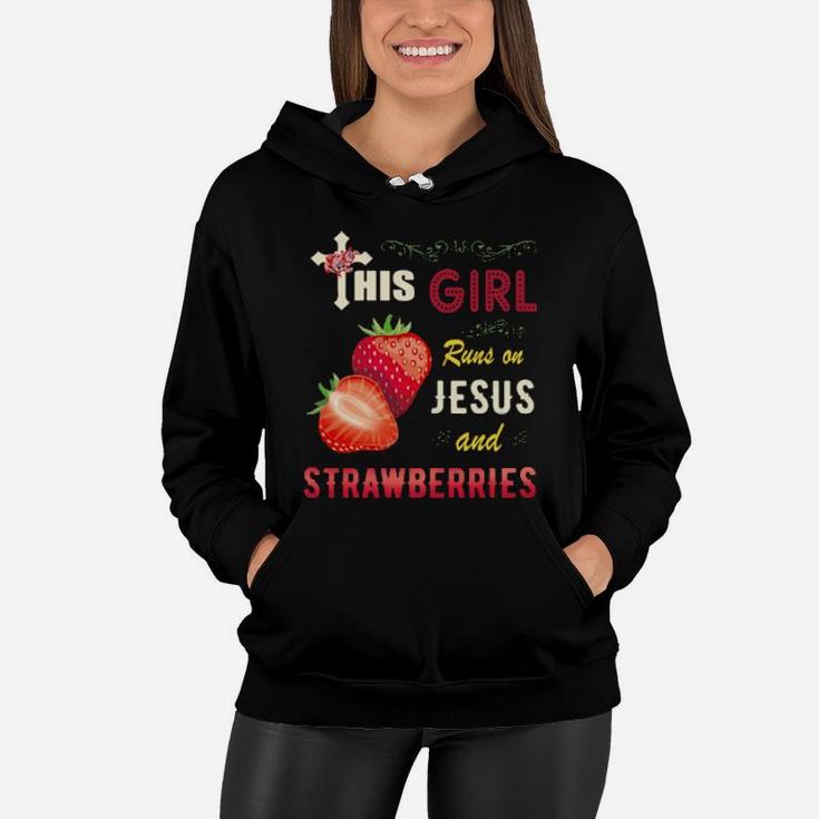 Funny Watercolor Girl Run On Jesus And Strawberries Women Hoodie