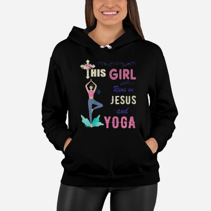 Funny Watercolor Girl Run On Jesus And Yoga Women Hoodie