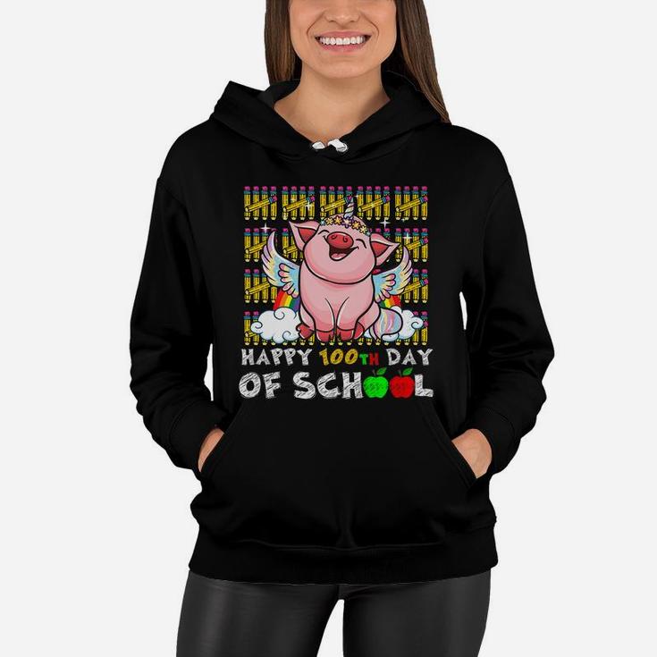 Happy 100Th Day Of School Pig Funny Teacher Student Kids Women Hoodie