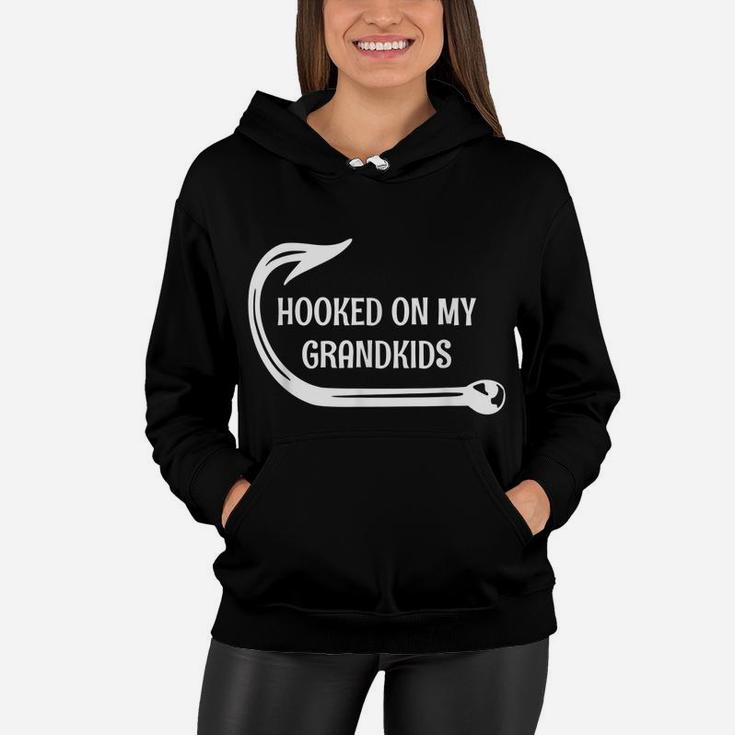 Hooked On My Grandkids, Fishing  For Grand Parents Women Hoodie