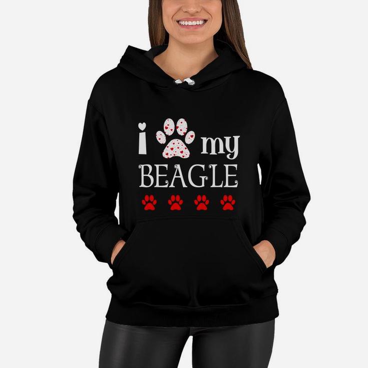 I Love My Beagle Event Happy Valentines Day Paw Prints Women Hoodie