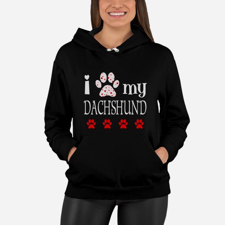 I Love My Dachshund Event Happy Valentines Day Paw Prints Women Hoodie
