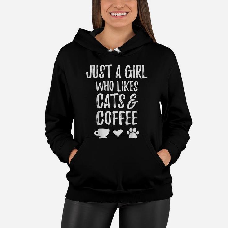 Just A Girl Who Likes Cats And Coffee Cute Cat Lovers Gift Women Hoodie