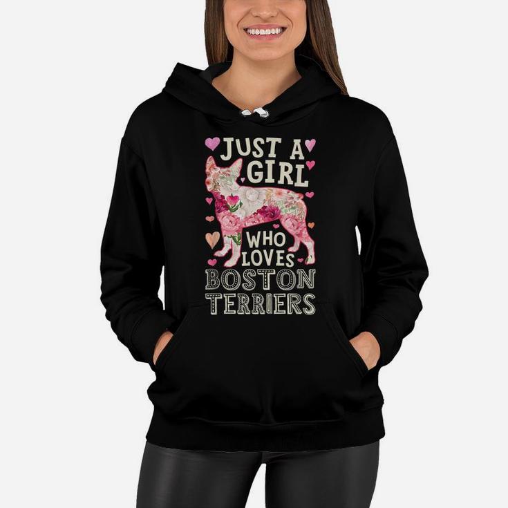Just A Girl Who Loves Boston Terriers Dog Silhouette Flower Women Hoodie