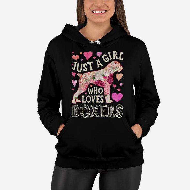 Just A Girl Who Loves Boxers Dog Silhouette Flower Floral Women Hoodie
