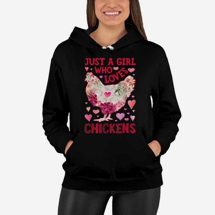 Just A Girl Who Loves Chickens Chicken Silhouette Flower Women Hoodie