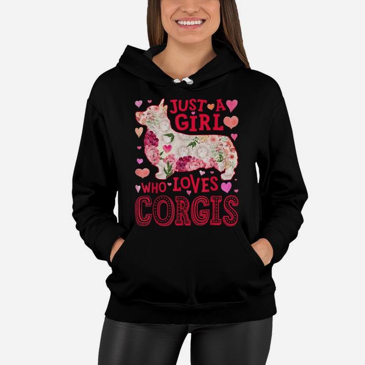 Just A Girl Who Loves Corgis Dog Silhouette Flower Floral Women Hoodie
