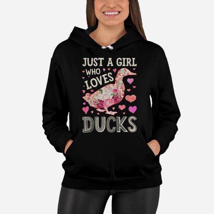 Just A Girl Who Loves Ducks Funny Duck Silhouette Flower Women Hoodie