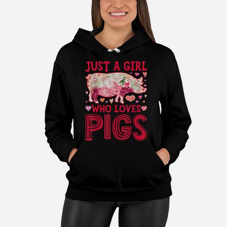 Just A Girl Who Loves Pigs Funny Pig Silhouette Flower Gifts Women Hoodie