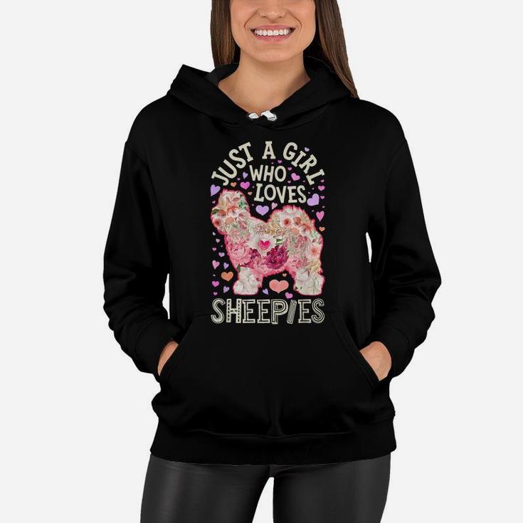 Just A Girl Who Loves Sheepies Old English Sheepdog Flower Women Hoodie