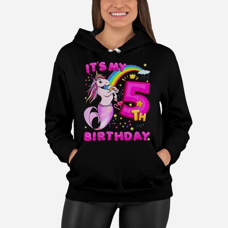 Kids 5Th Birthday Unicorn Mermicorn Daughter Mermaid Gift Women Hoodie