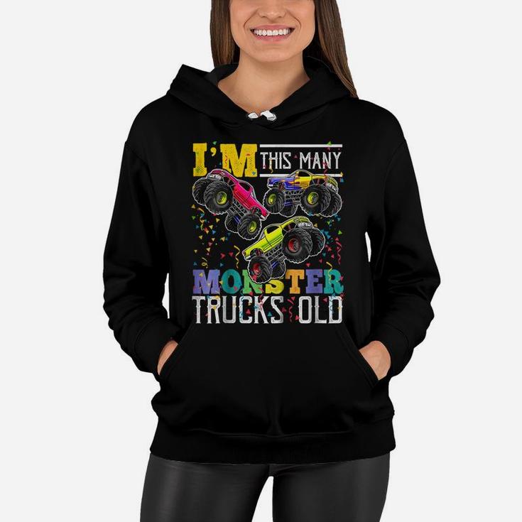 Kids I'm This Many Monster Trucks Old 3Rd Birthday Shirt Boy Gift Women Hoodie