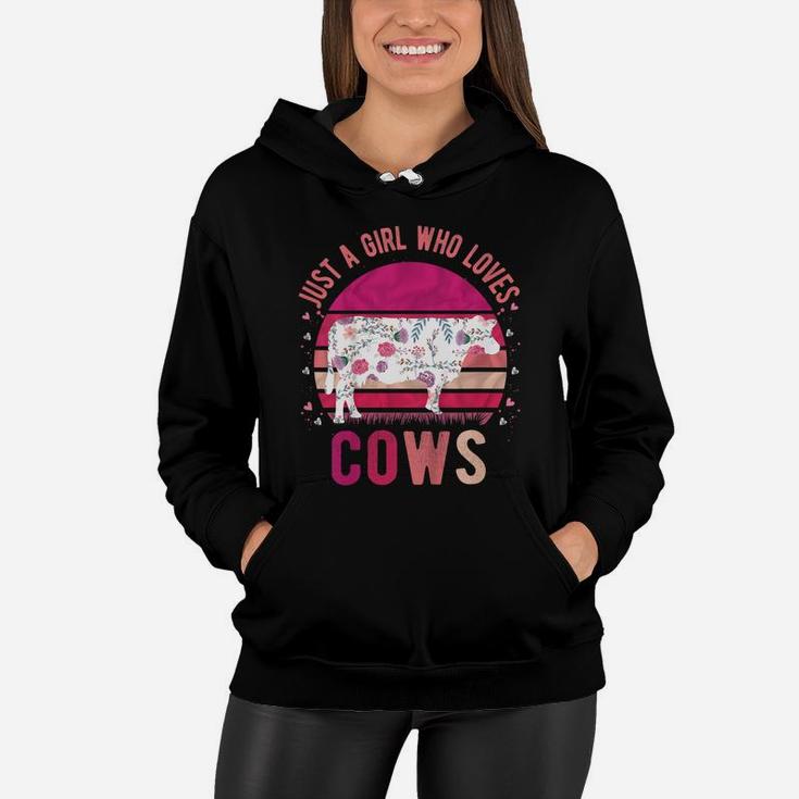 Kids Just A Girl Who Loves Cows Vintage Retro Gift Women Hoodie