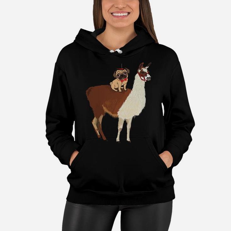 Pug Riding Llama Funny Pugdog Christmas Boys Girls Dog Lover Sweatshirt Women Hoodie