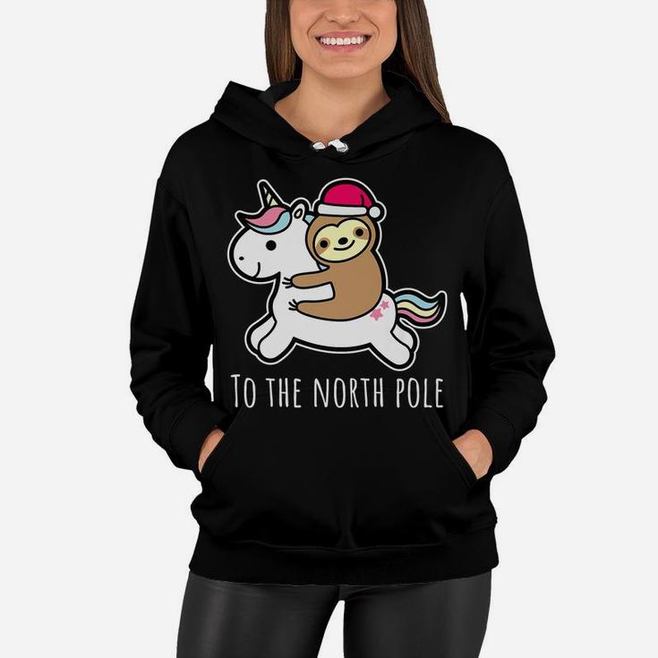 Santa Sloth Riding Unicorn Funny Girl Christmas Shirt Gift Women Hoodie