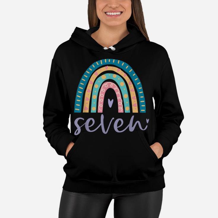 Seven Year Old Rainbow Birthday Gifts For Girls 7Th Bday Women Hoodie