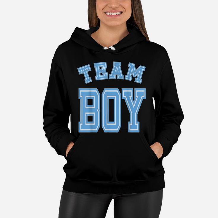 Team Boy Gender Reveal Party Baby Shower Cute Funny Blue Women Hoodie