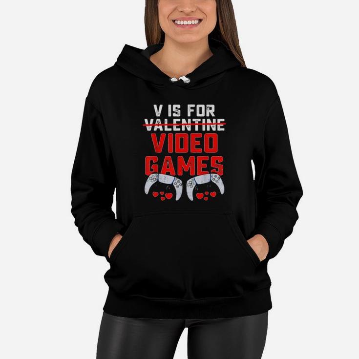 V Is For Video Games Valentines Day Boys Women Hoodie