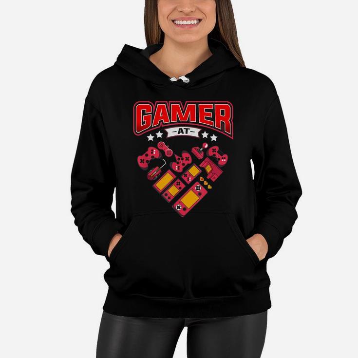 Video Gamer At Heart Gift Mens Boys Valentines Day Women Hoodie