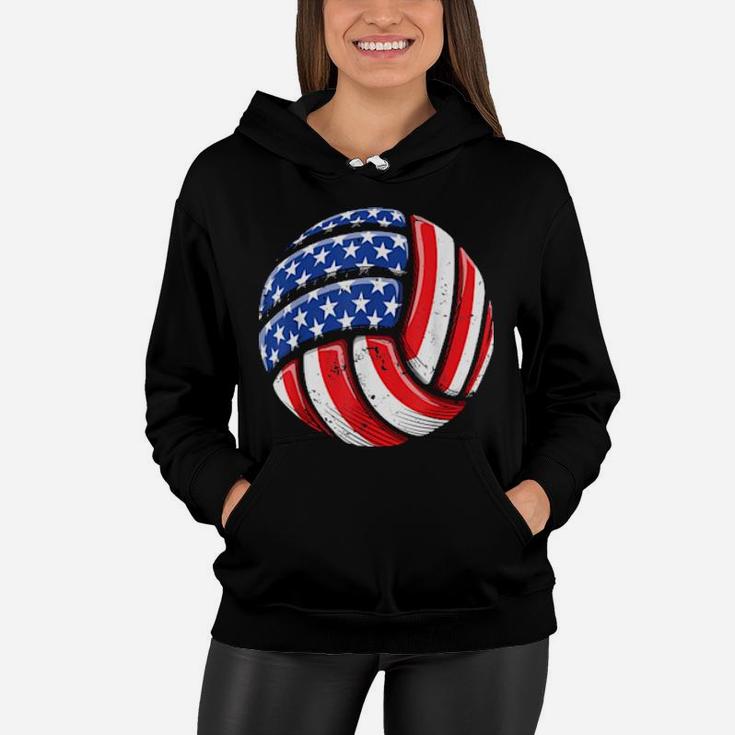 Volleyball Ball 4Th Of July Boys Girls American Flag Women Hoodie