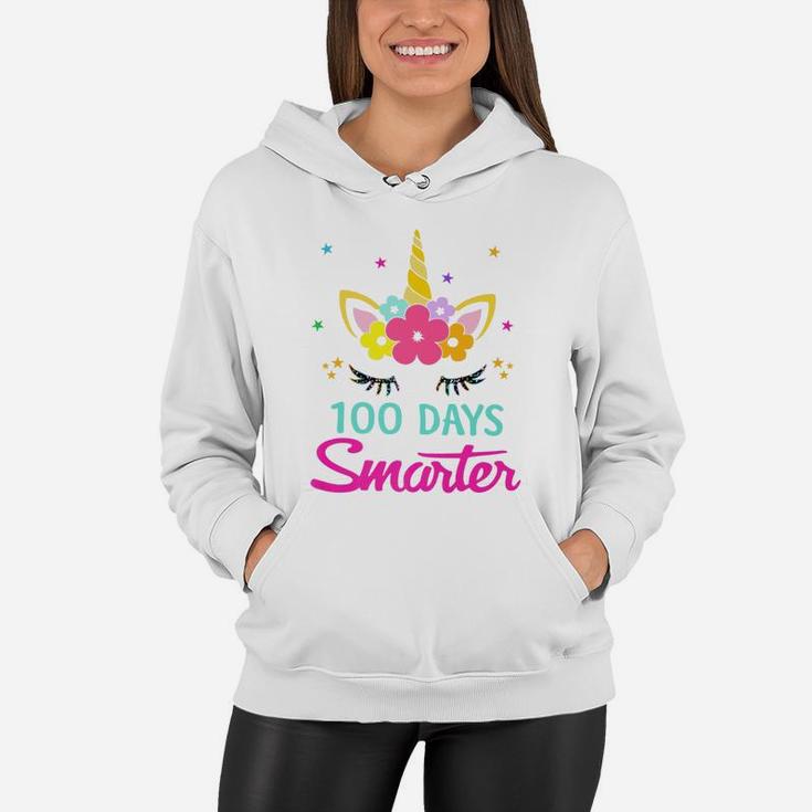 100 Days Of School Shirt 100 Days Smarter Unicorn Girls Gift Women Hoodie