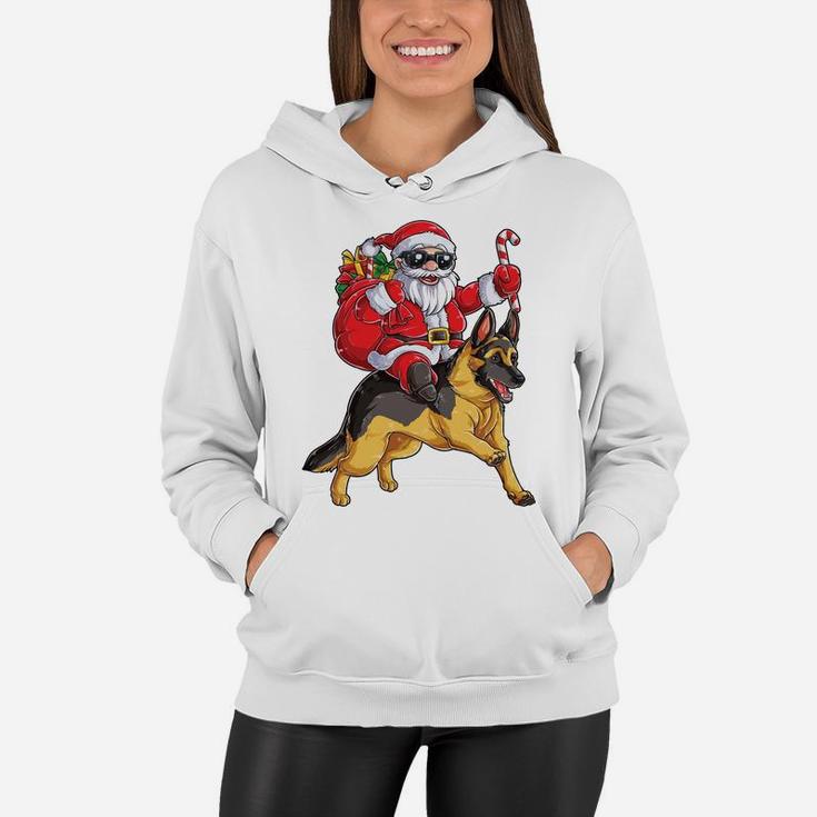 Christmas Santa Claus Riding German Shepherd Xmas Boys Dog Sweatshirt Women Hoodie