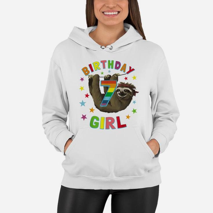 Girl Birthday Sloth 7 Year Old B-Day Party Kids Awesome Gift Women Hoodie