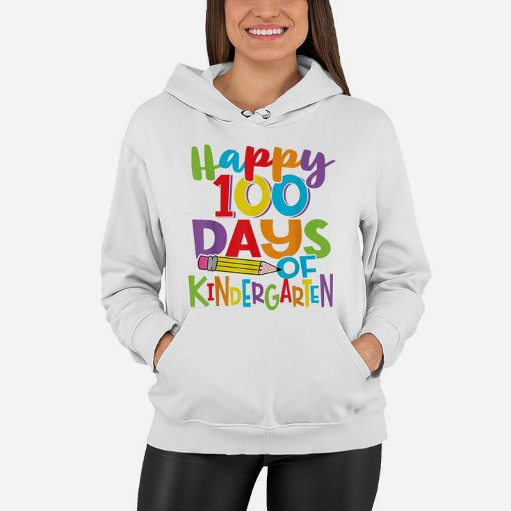 Happy 100 Days Of Kindergarten Teacher And Kids Colorful Women Hoodie
