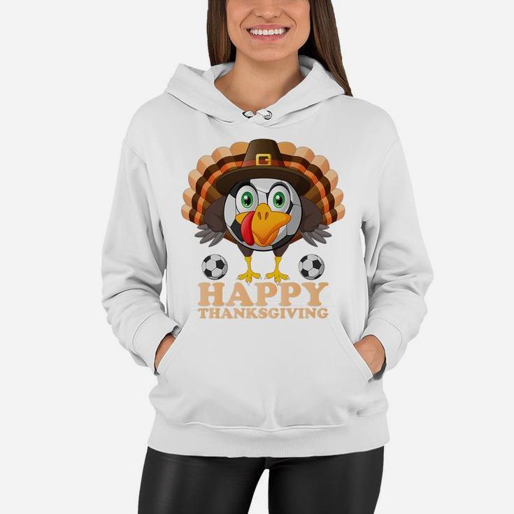 Happy Thanksgiving Boys Kids Turkey Football Soccer Ball Women Hoodie
