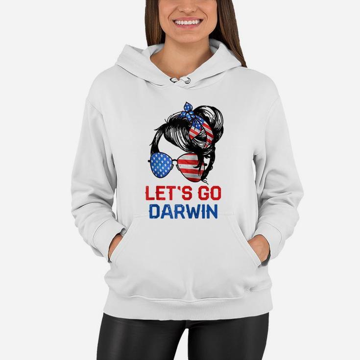 Let's Go Darwin Shirt Women Girl Lets Go Usa Flag Messy Bun Raglan Baseball Tee Women Hoodie