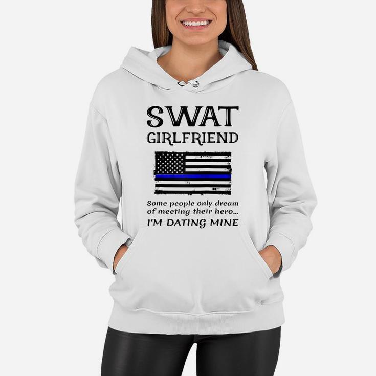 Proud Swat Girlfriend Special Forces Us Flag Thin Blue Line Raglan Baseball Tee Women Hoodie
