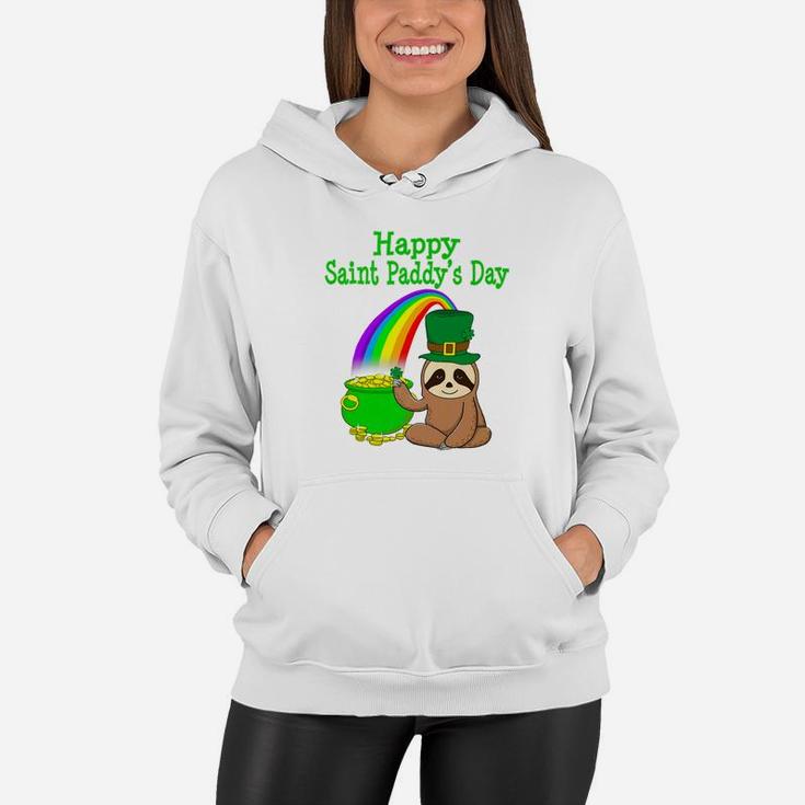 Saint Patricks Day Sloth Cute Funny St Pattys Kids Women Hoodie