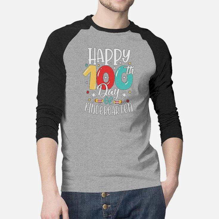 Happy 100th Day Of Kindergarten Colorful Gift For Kids Raglan Baseball Shirt