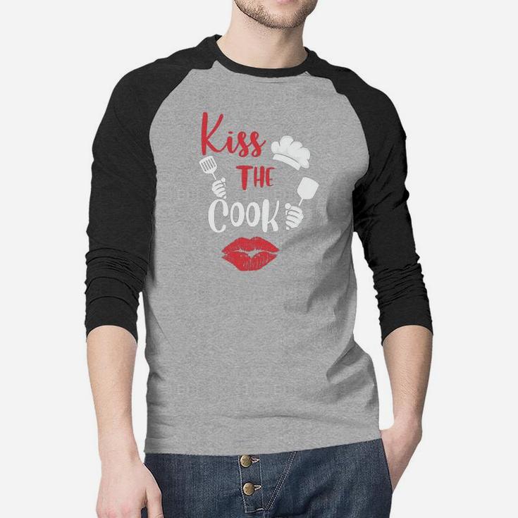 Kiss The Cook Gift For Valentine Happy Valentines Day Raglan Baseball Shirt