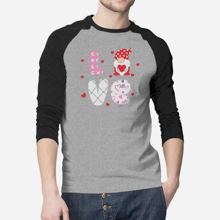 Pink Love Heart Gnomes For Valentines Day Happy Valentines Day Raglan Baseball Shirt